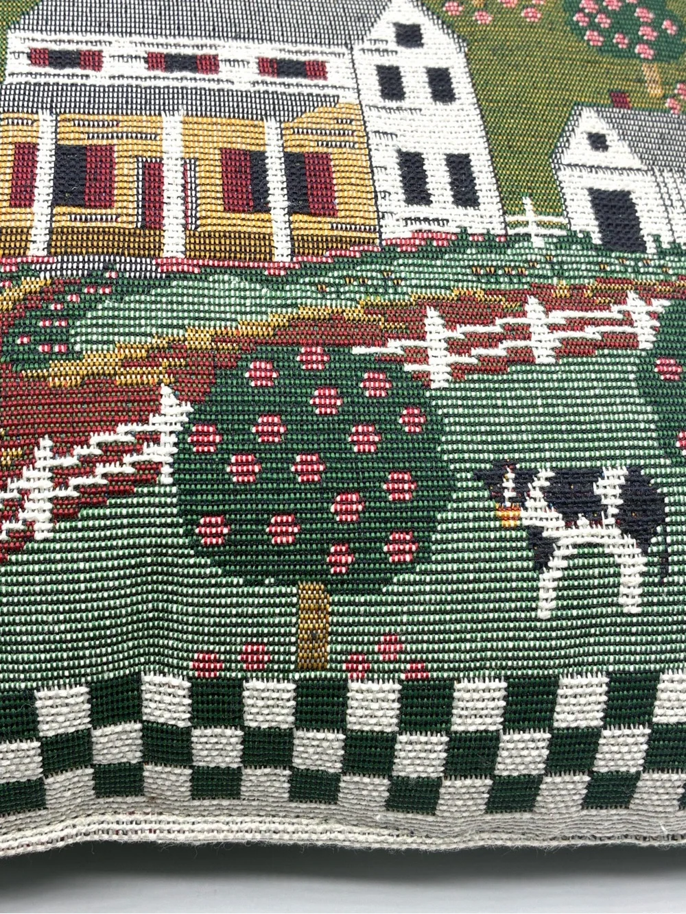 Vintage Farm Scene Tapestry Pillow Apple Orchard Cow USA Made
